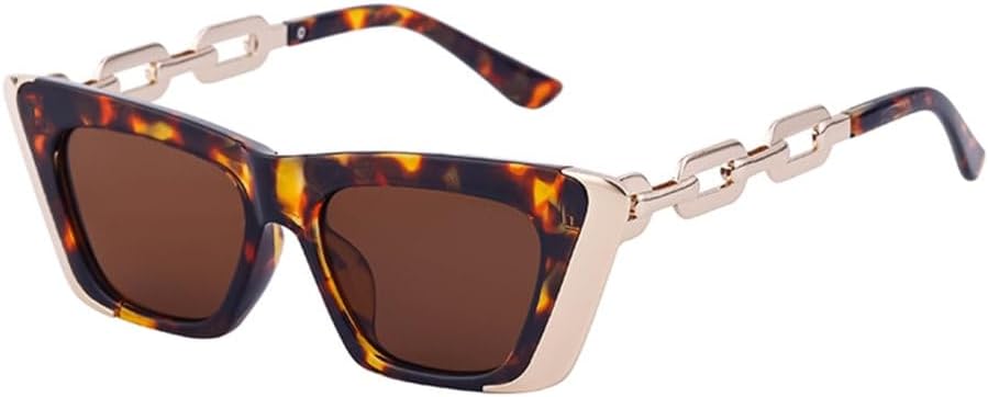 

Винтажные маленькие солнцезащитные очки для женщин 2027 года с металлическими цепочками на дужках, модные очки-«кошачий глаз», защита от ультрафиолета UV400 MTZJH, C4 Leopardbrown