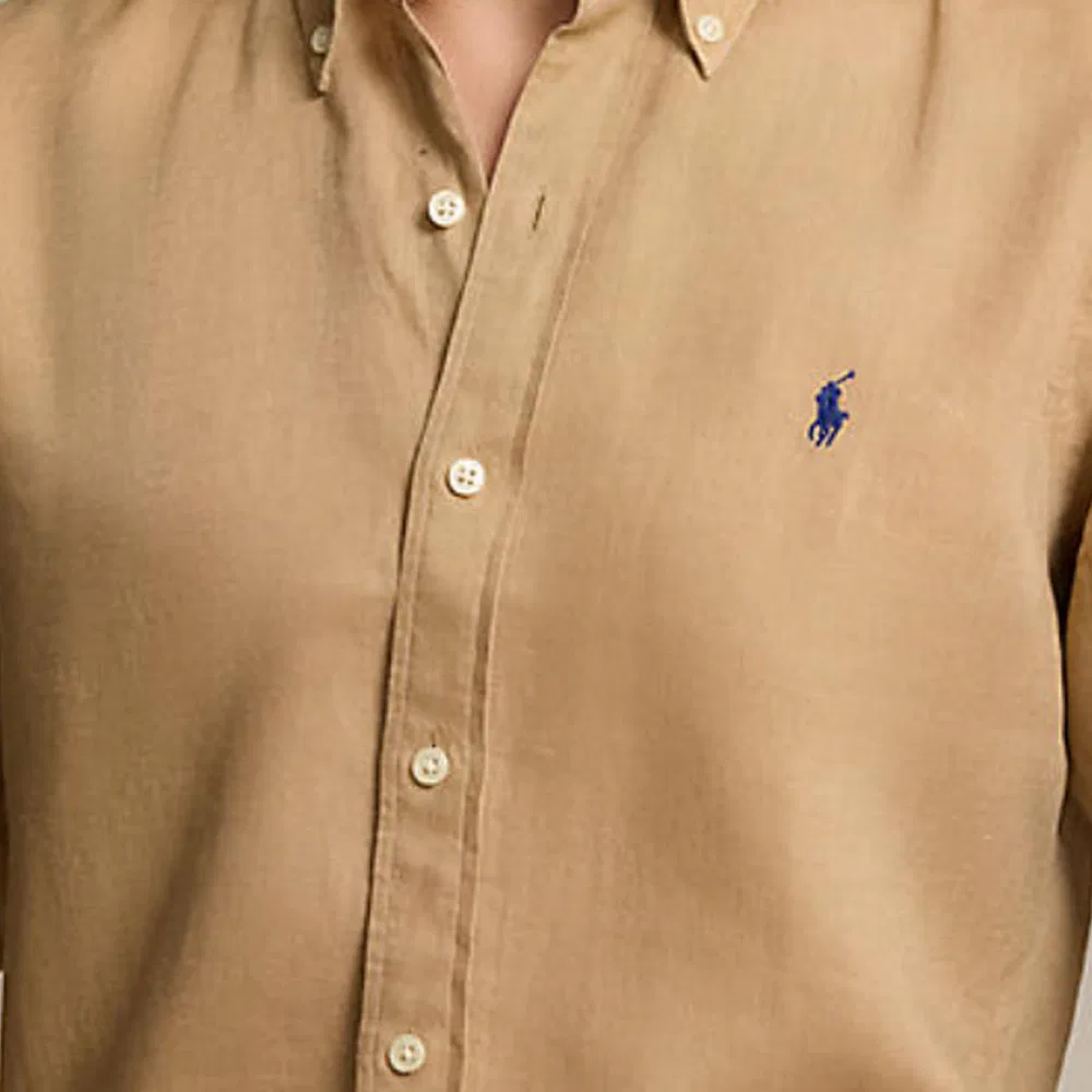 Рубашка льняная Polo Ralph Lauren бежевый хаки — фото 4