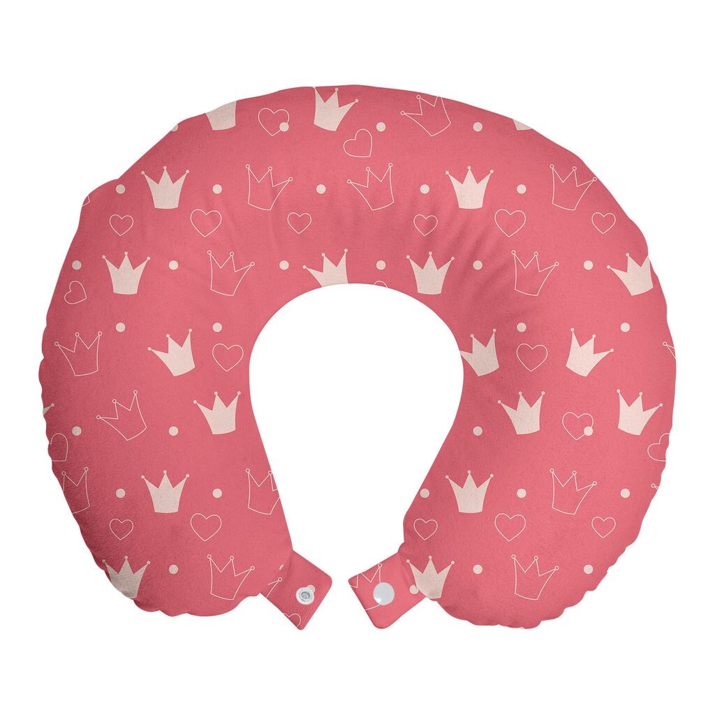 

ABAKUHAUS Princess Travel Pillow Подушка для шеи, горошек и сердечки в виде короны, пенопластовые дорожные принадлежности для самолета и автомобиля, 30x30 см, пастельно-розовый цвет шампанского