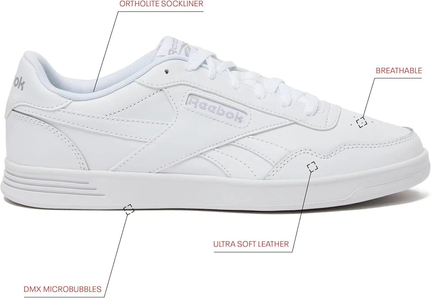 Мужские кроссовки Reebok Court Advance - повседневные теннисные туфли, размеры с 6 по 15, белый/серый — фото 2