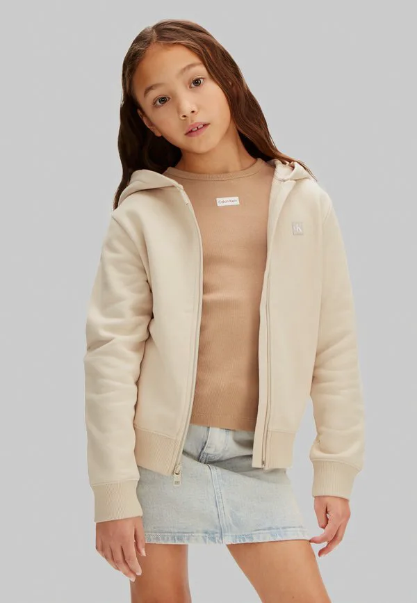 Худи на молнии с мини-значком, унисекс, на молнии. Calvin Klein Jeans, Sand