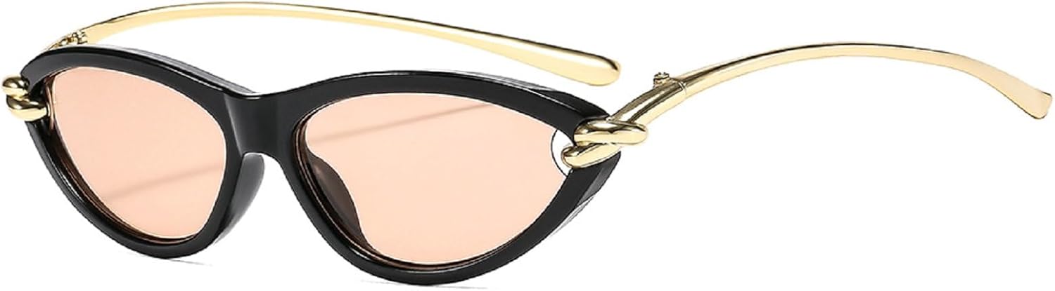 

Женские солнцезащитные очки в тонкой оправе «кошачий глаз», роскошные овальные металлические солнцезащитные очки в винтажном стиле с защитой от УФ-излучения UV400 mincl, Black Champagne