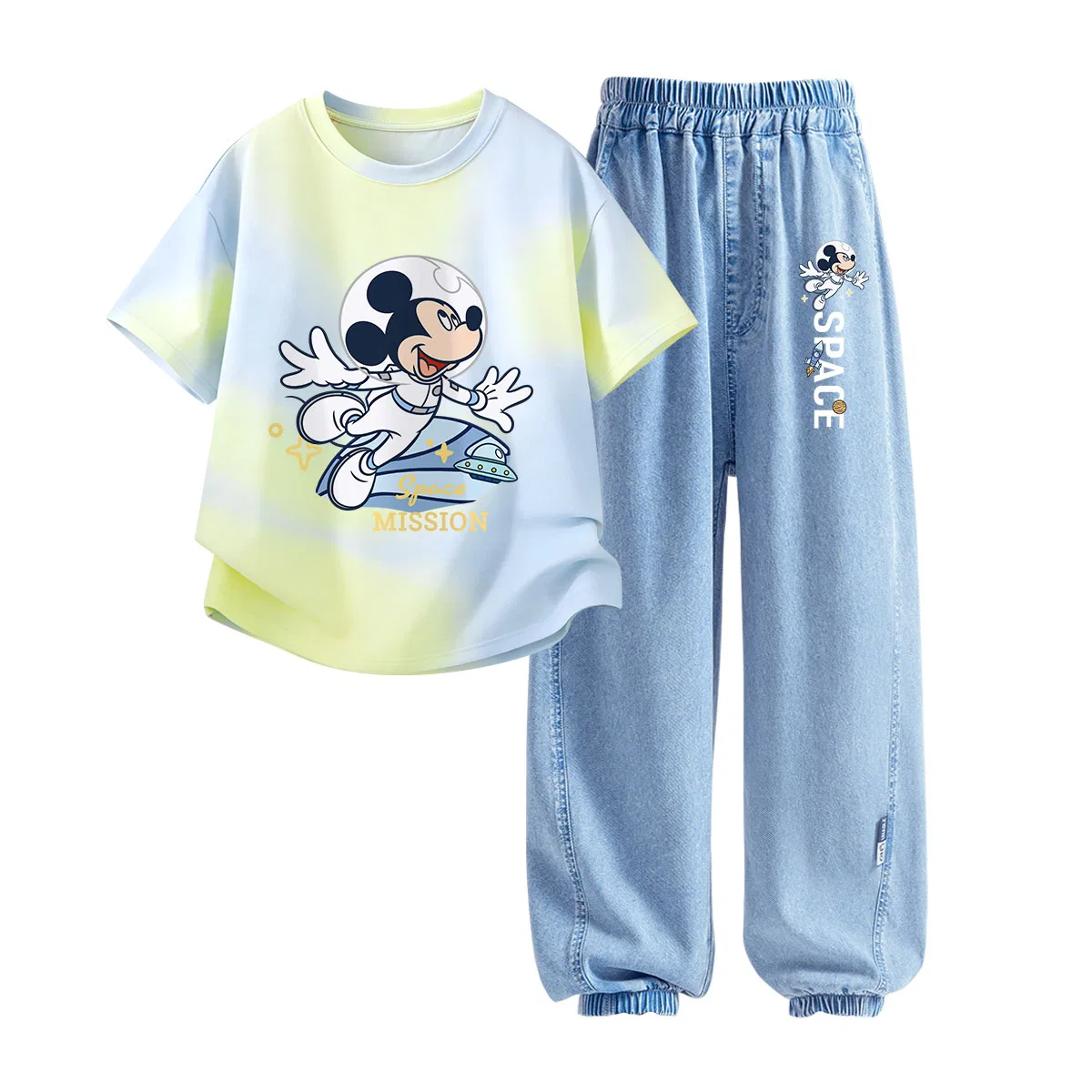 Детская повседневная спортивная футболка с круглым вырезом Disney, Cosmic Cloud Blue+Astronaut K Denim Light Blue — фото 4