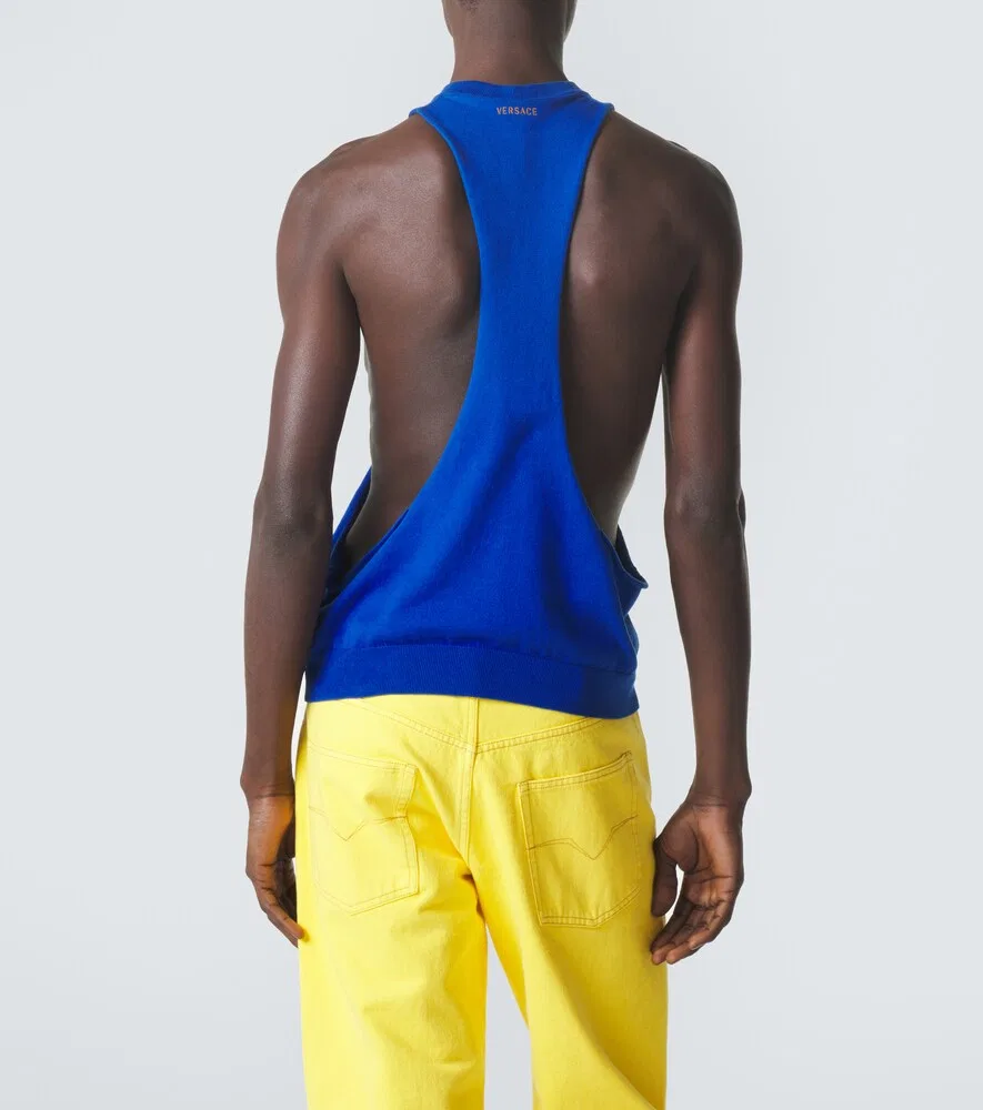Хлопковая майка Versace, синий — фото 4