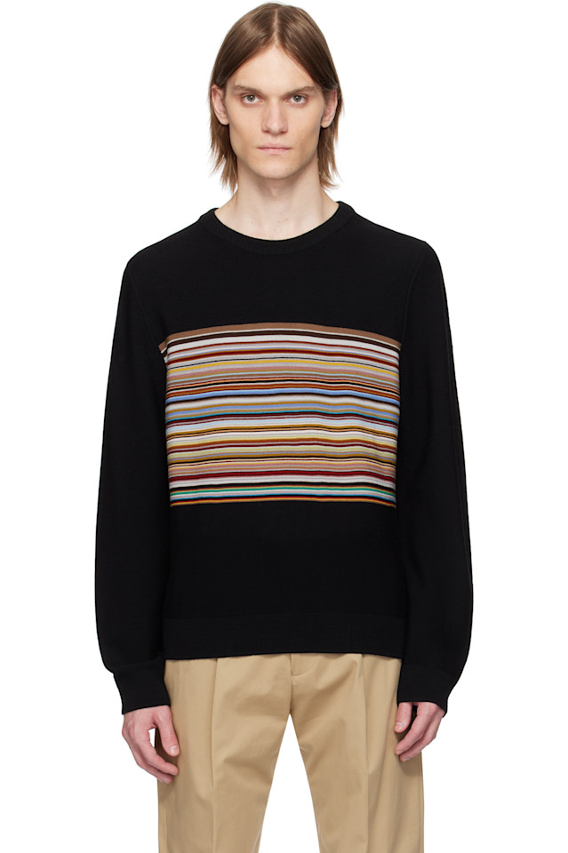

Свитер из шерсти с полосой в рубчик Paul Smith, черный