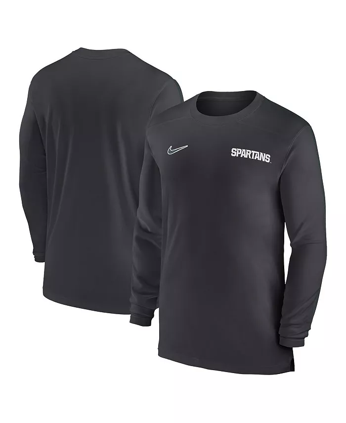 

Мужская футболка Michigan State Spartans 2024 Sideline Coach UV Performance с длинным рукавом Nike, серый