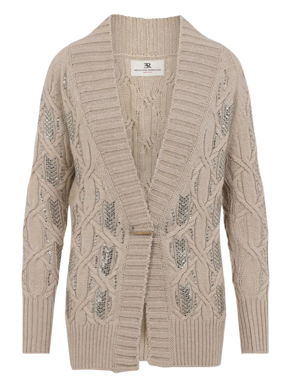 

Кардиган с косичной вязкой и декором Ermanno Scervino, нейтральный