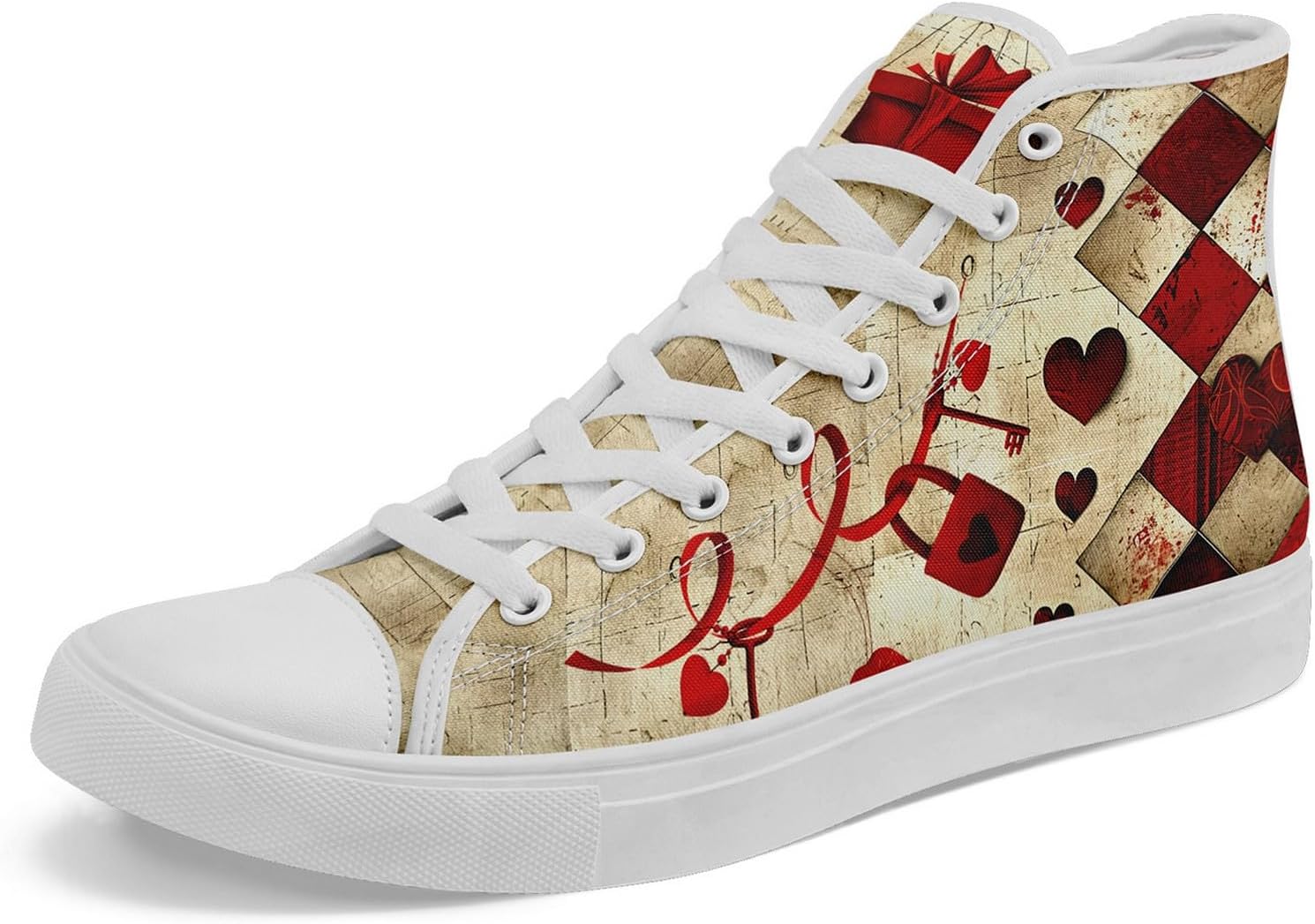 

Высокие кеды из ткани для девочек и мальчиков - стильные шнурованные туфли с принтом сердца, удобная повседневная обувь Awsole, белый/красный/коричневый/бежевый/темно-коричневый