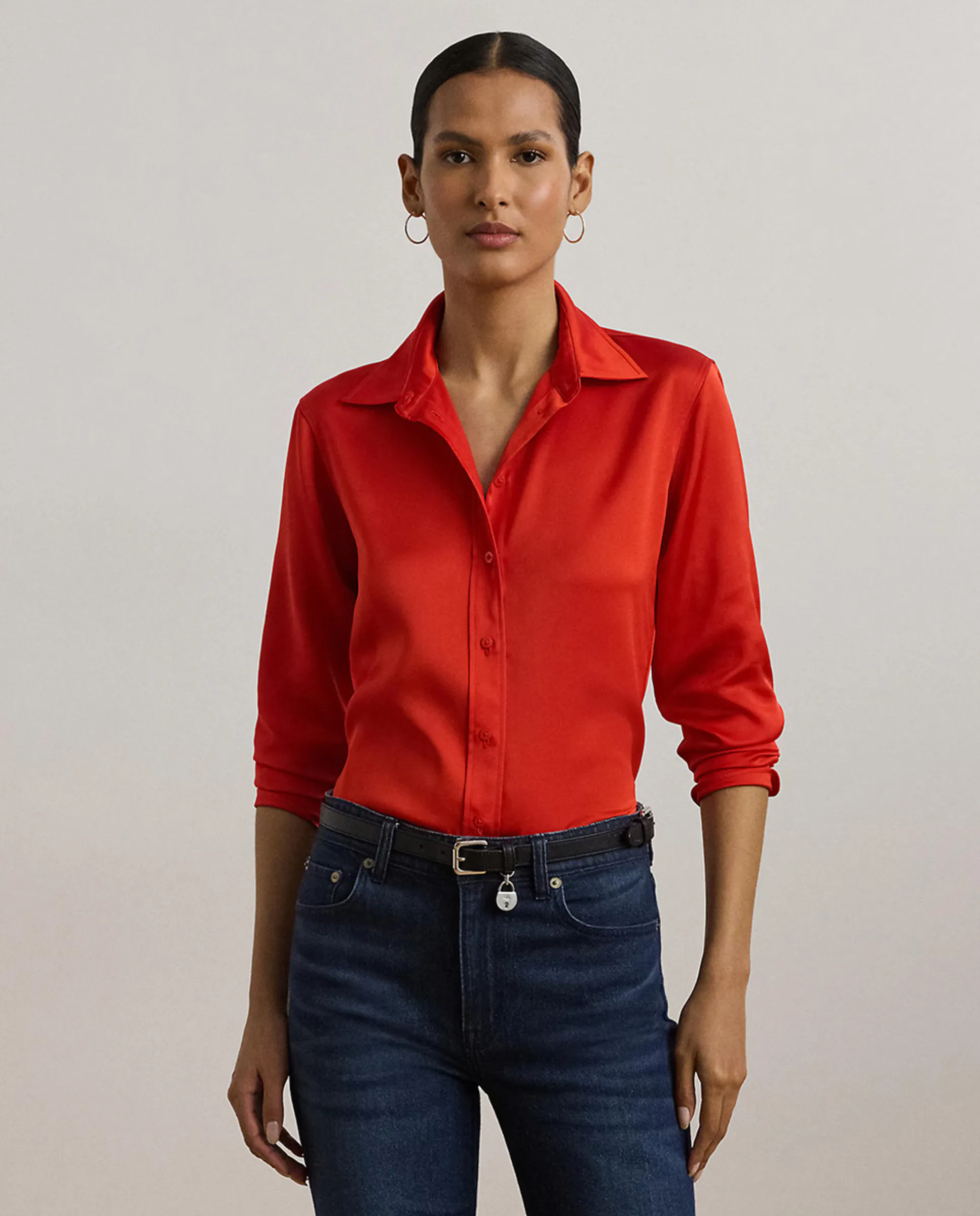 

Женская однотонная рубашка с длинным рукавом Lauren Ralph Lauren, красный