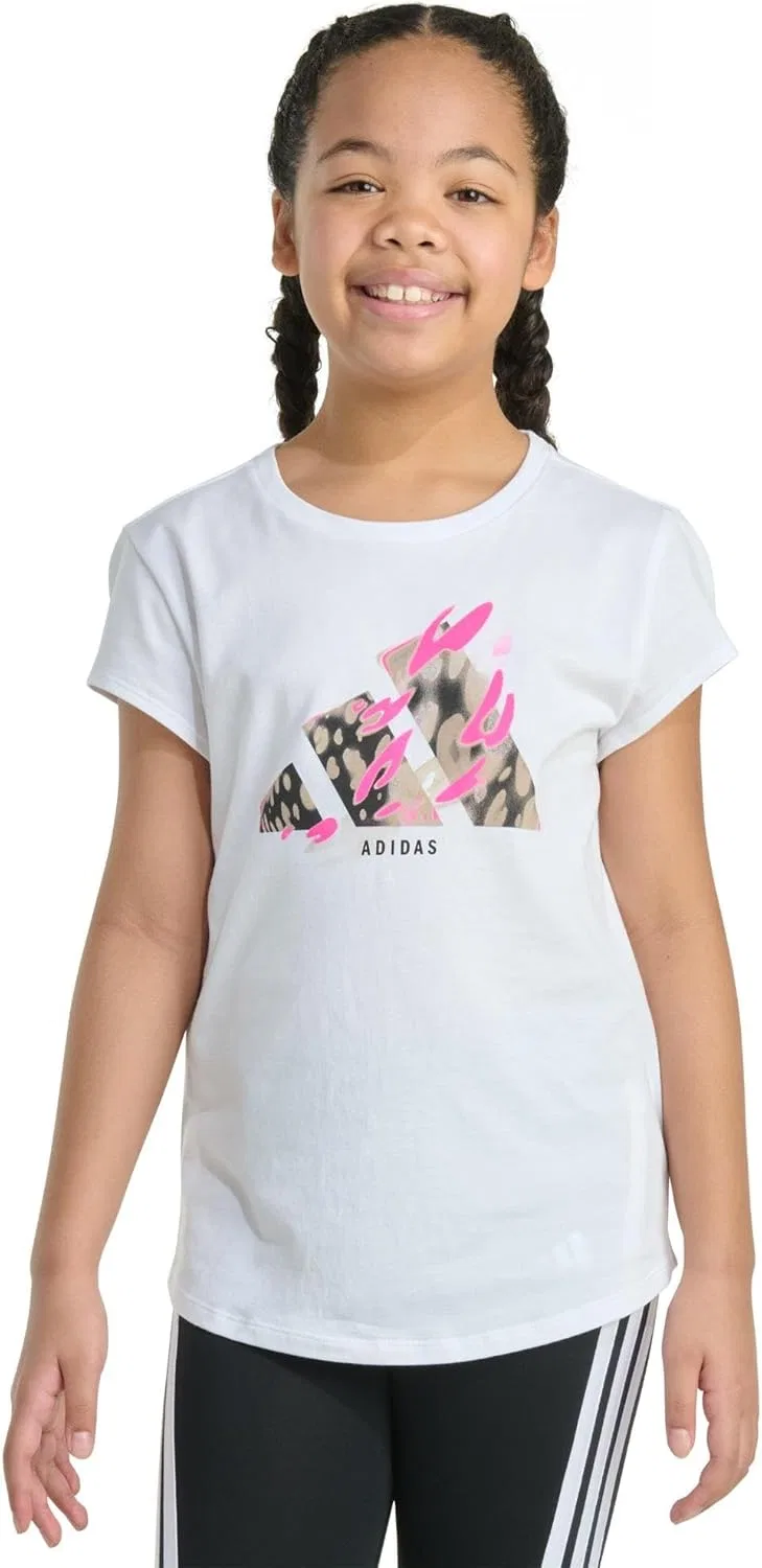 Футболка adidas для девочек, цвет White Multi