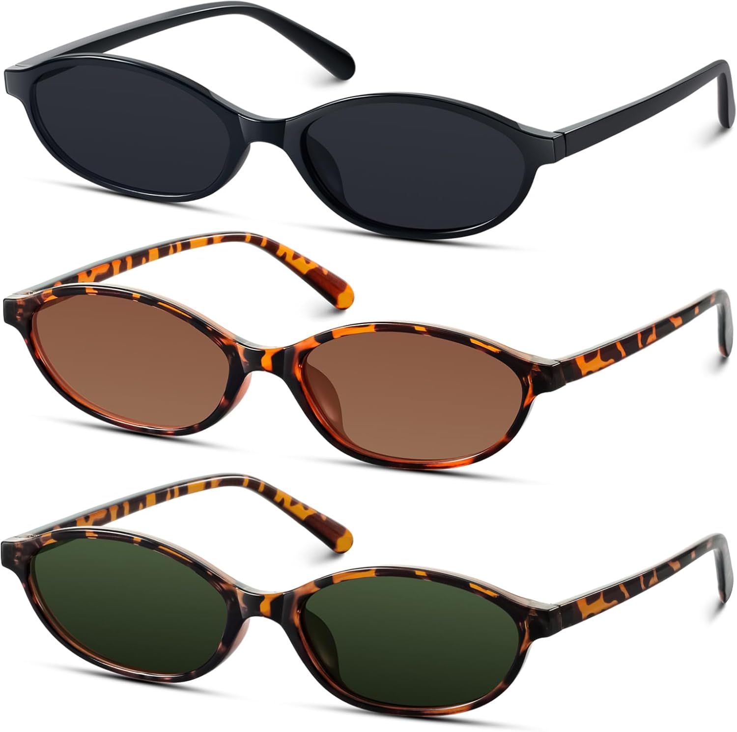 

Солнцезащитные очки KUGUAOK в стиле ретро, ​​овальные, для женщин, дизайн 90-х, маленькие «кошачий глаз», защита от УФ-излучения, модные узкие очки в стиле Y2k, Black+g15+leopard