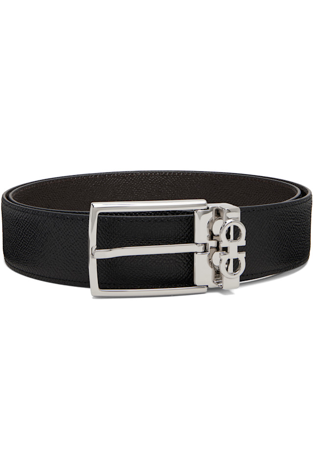 

Ferragamo Черный регулируемый двусторонний ремень Gancini