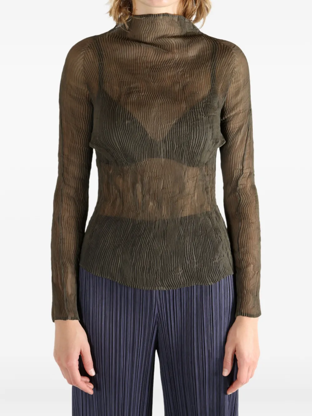 

Прозрачный топ Chiffon Twist 1 с плиссировкой и высоким воротом Issey Miyake, коричневый