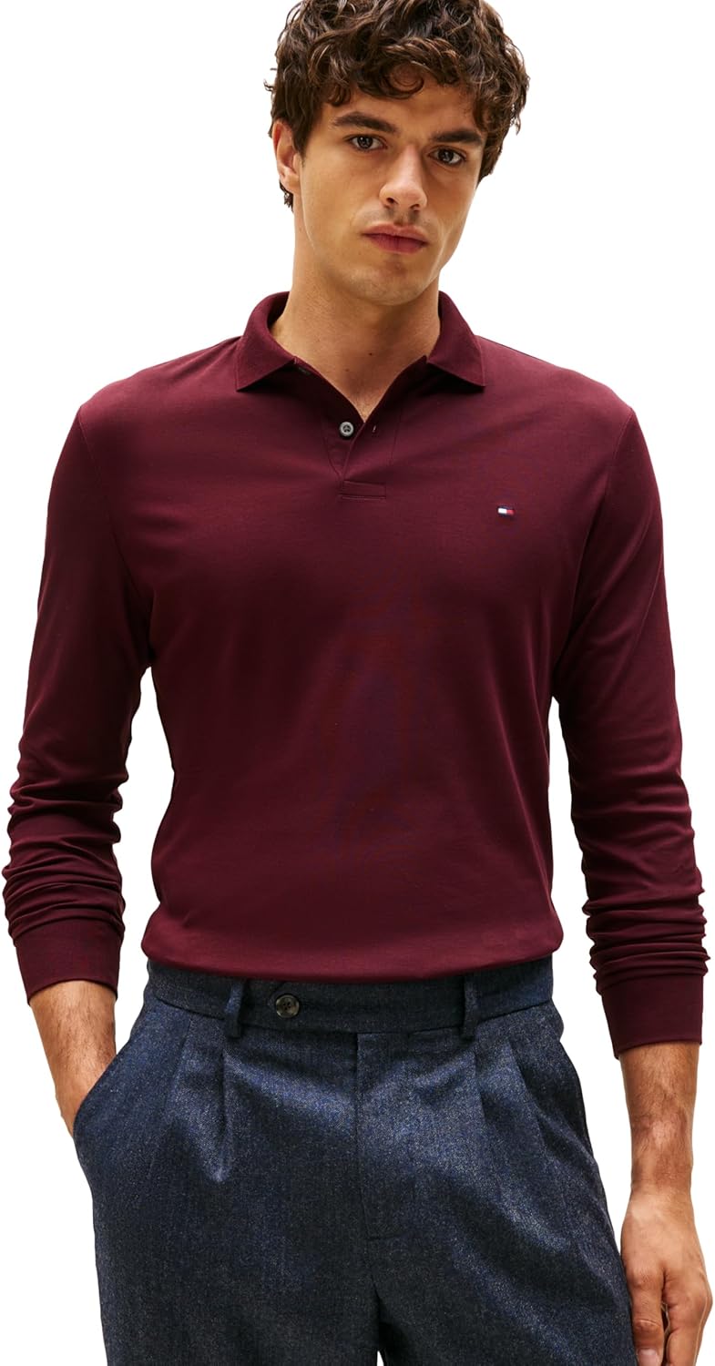 

Мужские поло Tommy Hilfiger с длинным рукавом, классического кроя, с отделкой Liquid Cotton, Deep Burgundy