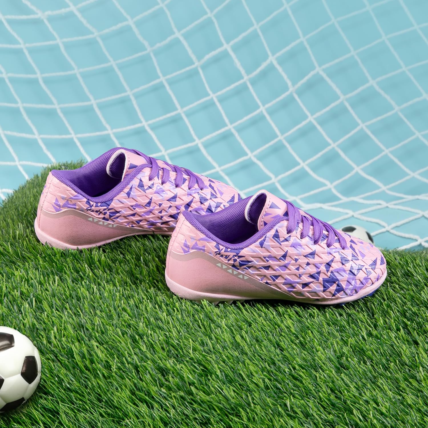 Кроссовки для футбола DREAM PAIRS для мальчиков и девочек, футзальная обувь с шнуровкой для маленьких и больших детей, розовый/фиолетовый — фото 3