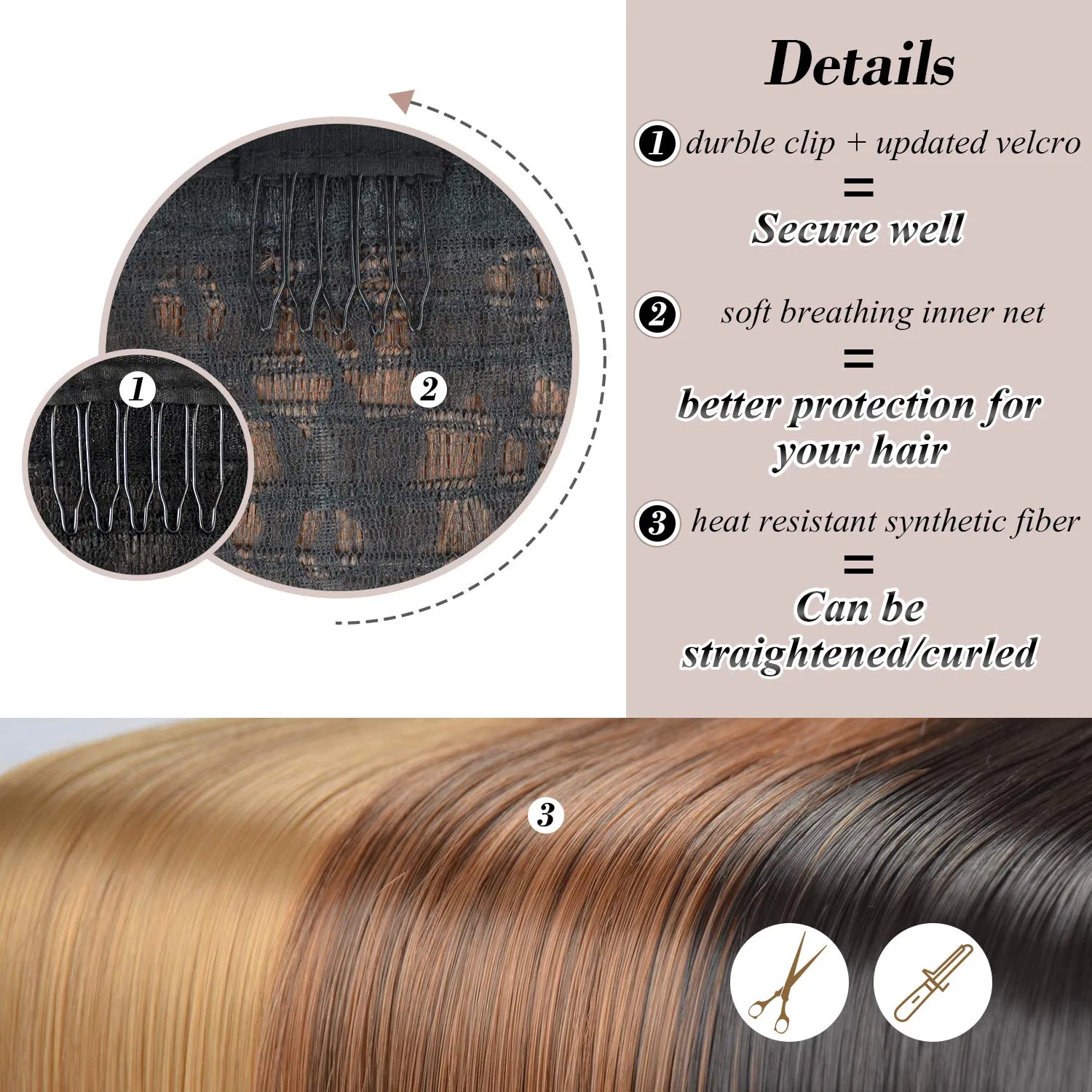 Шиньон-хвост BARSDAR прямой накладной 45 см Barsdar, Light Ash Blonde & Bleach Blonde — фото 4