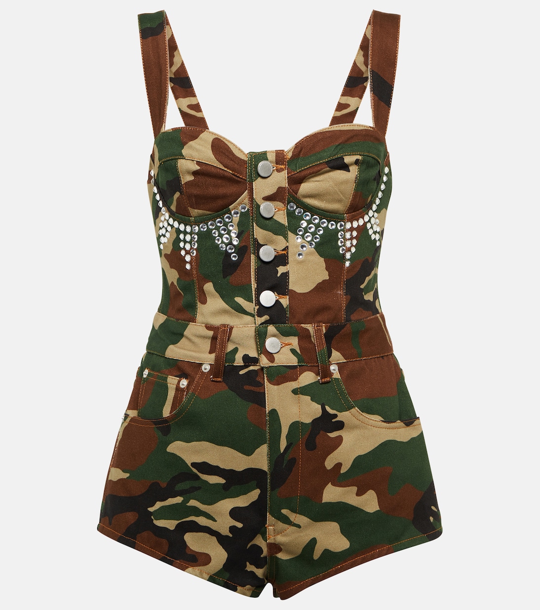 

Джинсовый комбинезон с камуфляжным принтом Alessandra Rich, Brown-Green