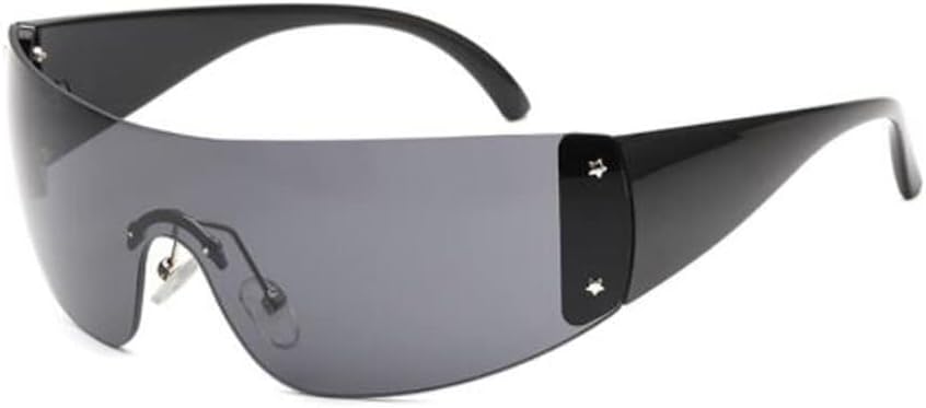 

Солнцезащитные очки One Piece с защитой от ультрафиолета, без оправы, футуристические солнцезащитные очки обтекаемой формы, стильные и декоративные солнцезащитные очки в стиле звезды PUB, Black Foot Grey Flakes