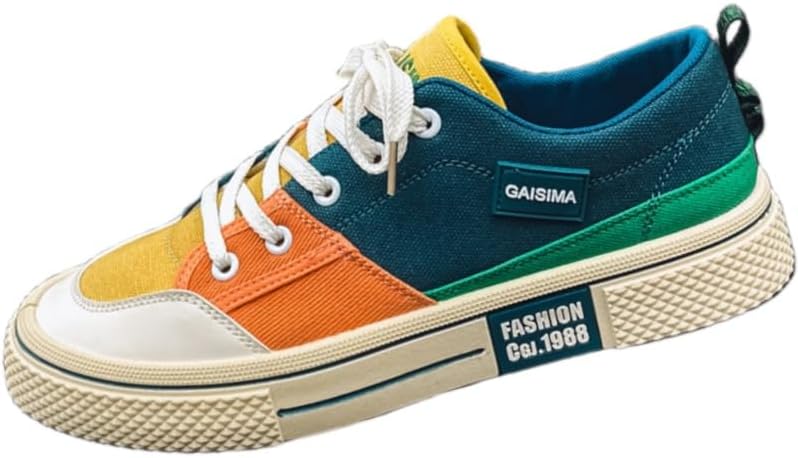 

Мужские повседневные туфли на шнуровке с плоской подошвой - стильный дизайн с контрастными цветами, дышащие кроссовки для ежедневной носки Fusecottc, желтый