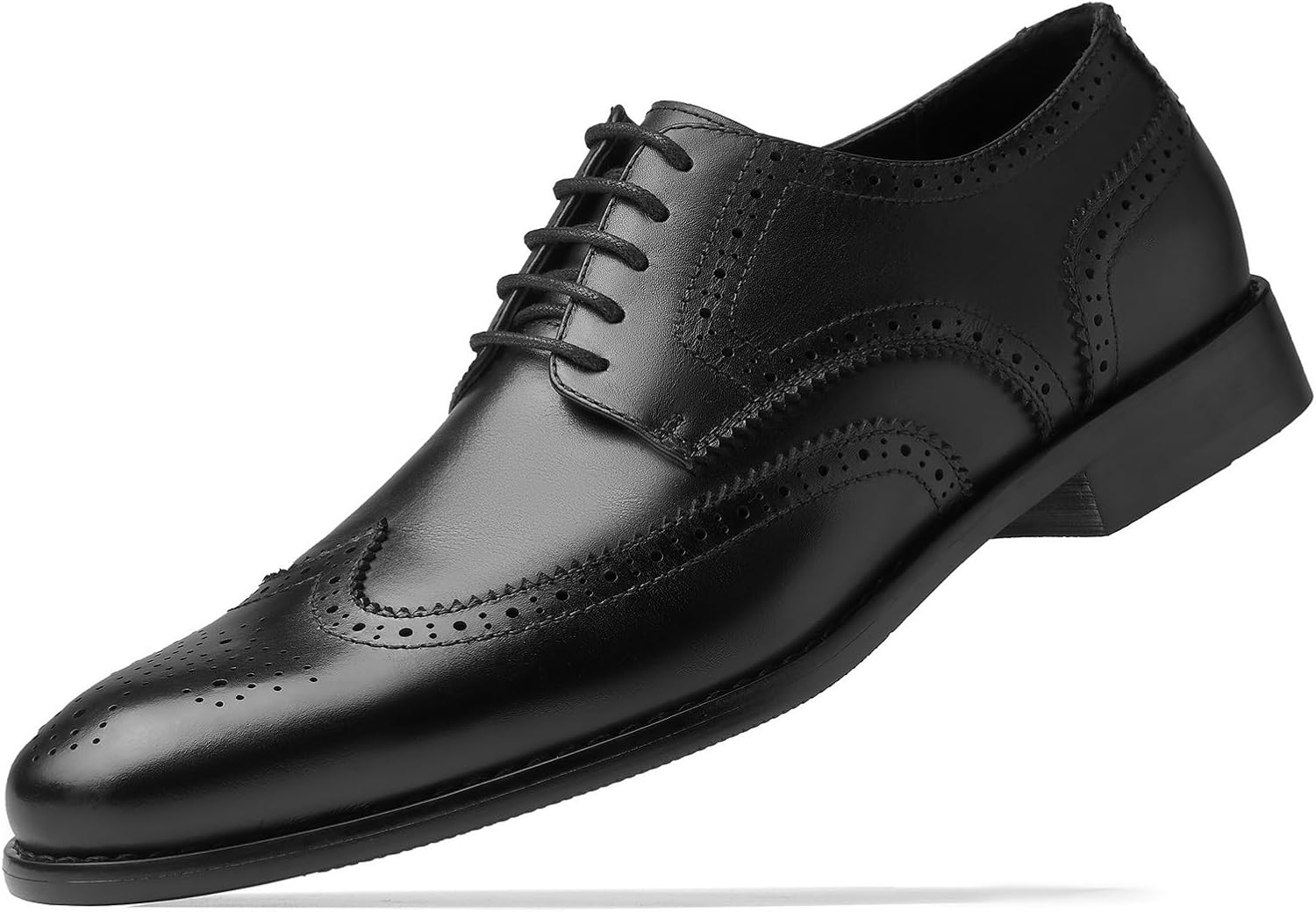 

Мужские туфли HEEZ из натуральной кожи, оксфорды с кальными носами типа «вингтип», нескользящие, шнуровка, классические дерби с гладким носком для формальных мероприятий, бизнеса, свадьбы и офиса, черный