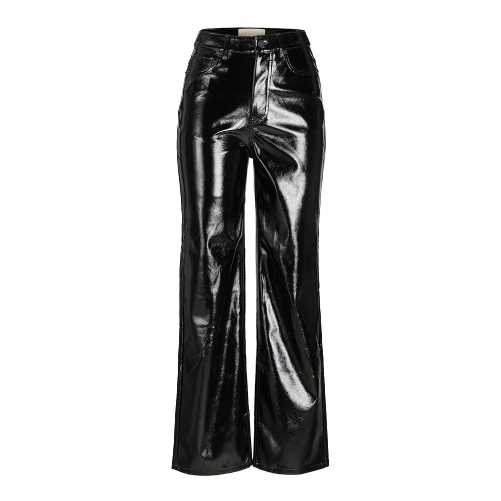 

Брюки Jack & Jones Kenya Straight Faux Leat JJXX high waist, черный