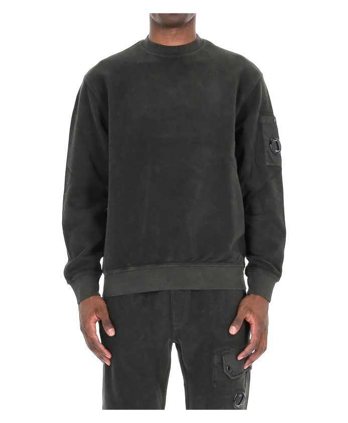 

Зеленый хлопковый свитер с круглым вырезом и начесом. C.P. Company, зеленый