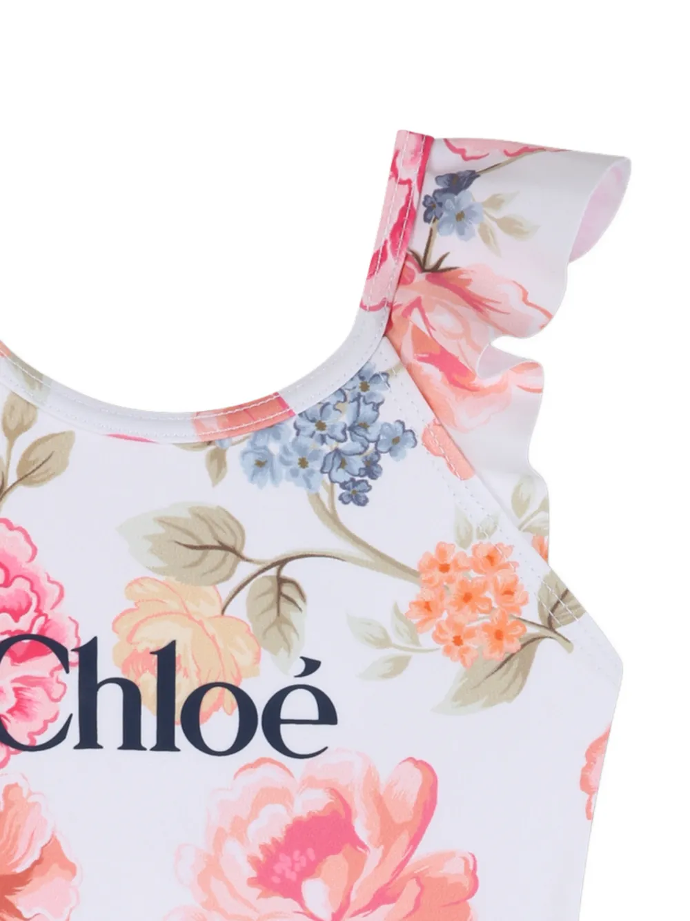 Купальник с оборками и цветочным принтом Chloe Kids, белый — фото 3