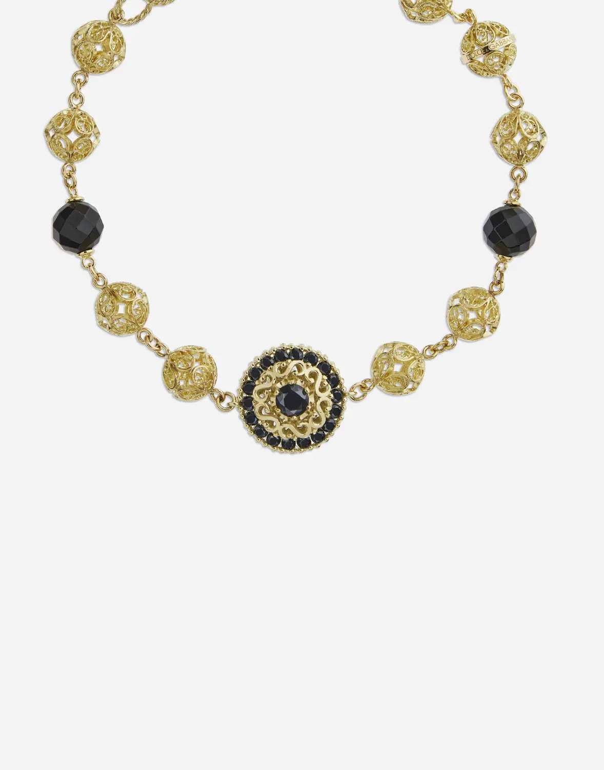DOLCE & GABBANA Браслет Sicily из 18-каратного желтого золота с черными жадеитами и черными сапфирами — фото 2