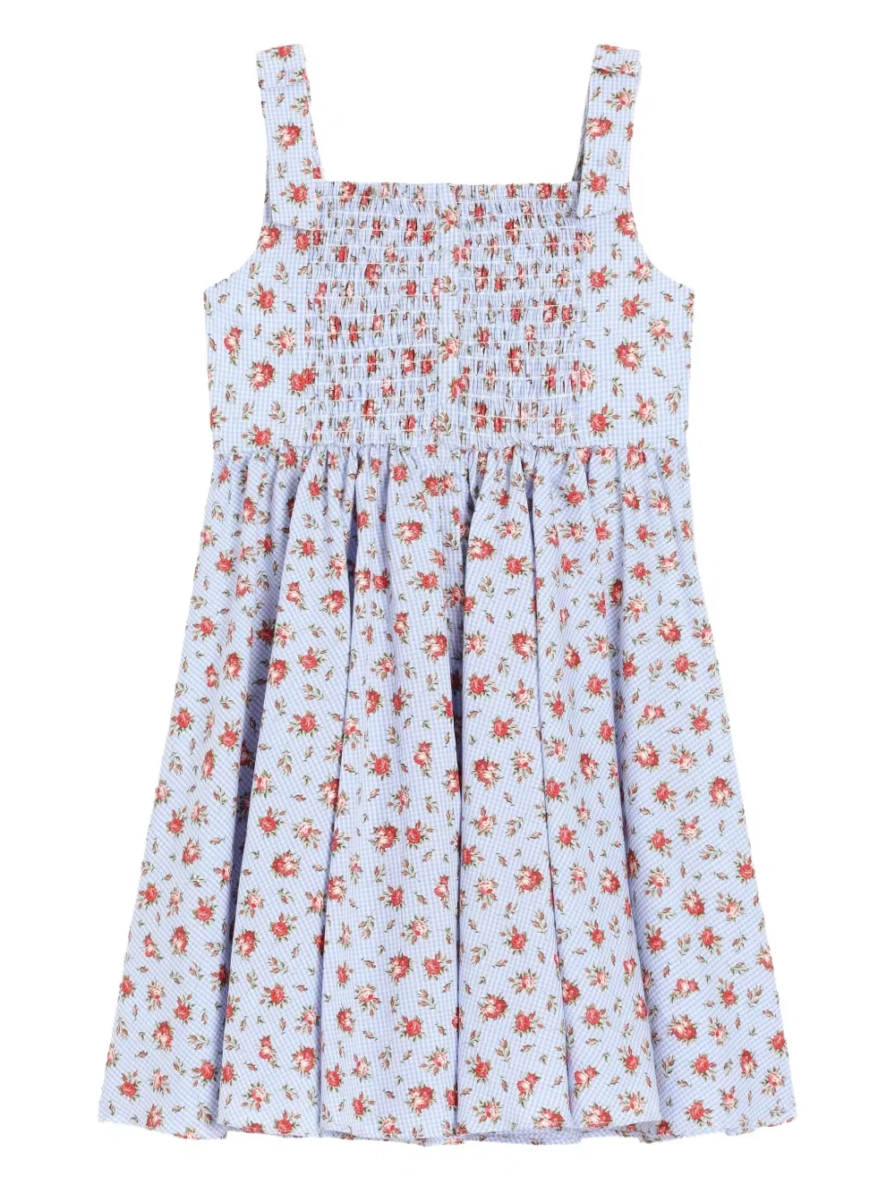 Платье с присборенным цветочным принтом Dolce & Gabbana Kids, синий — фото 2