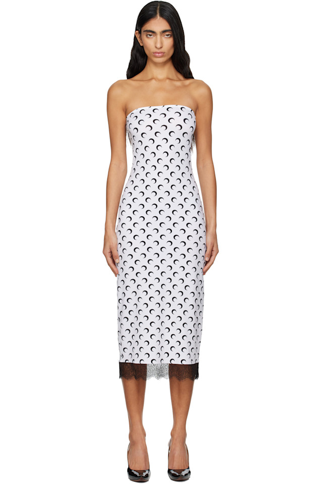 

Marine Serre Белое платье-бюстье миди из переработанного трикотажа с лунным рисунком