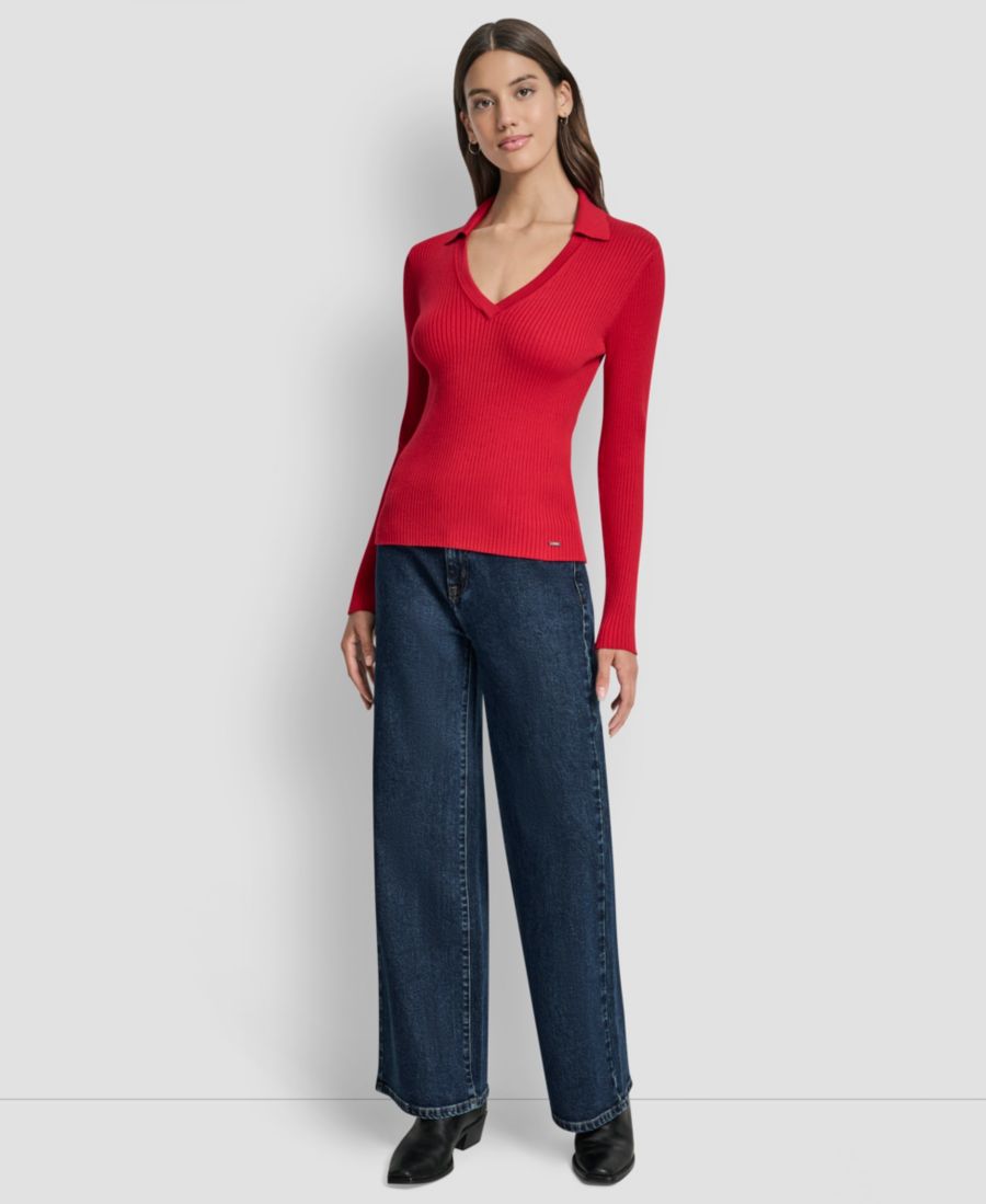 

Женский ребристый свитер с длинными рукавами, размеры PXS-XL DKNY Jeans, City Crimson