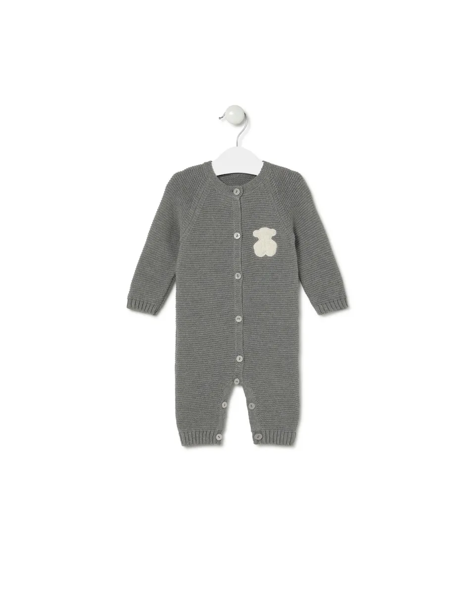 

Детский комбинезон из органического хлопка с трикотажным узором и изображением медвежонка Tous, серый