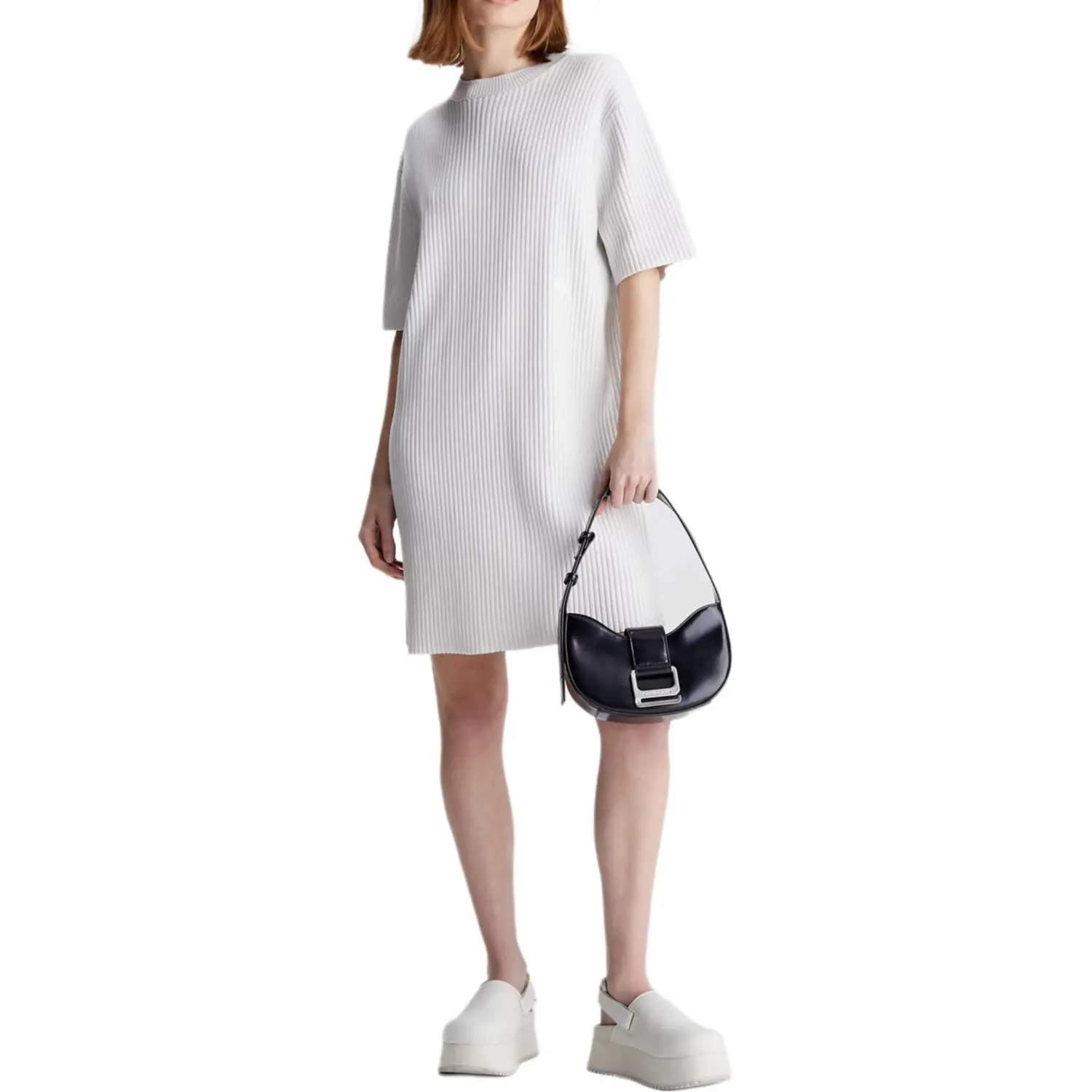 Calvin Klein Платье с короткими рукавами, европейская версия, женское, белое — фото 3