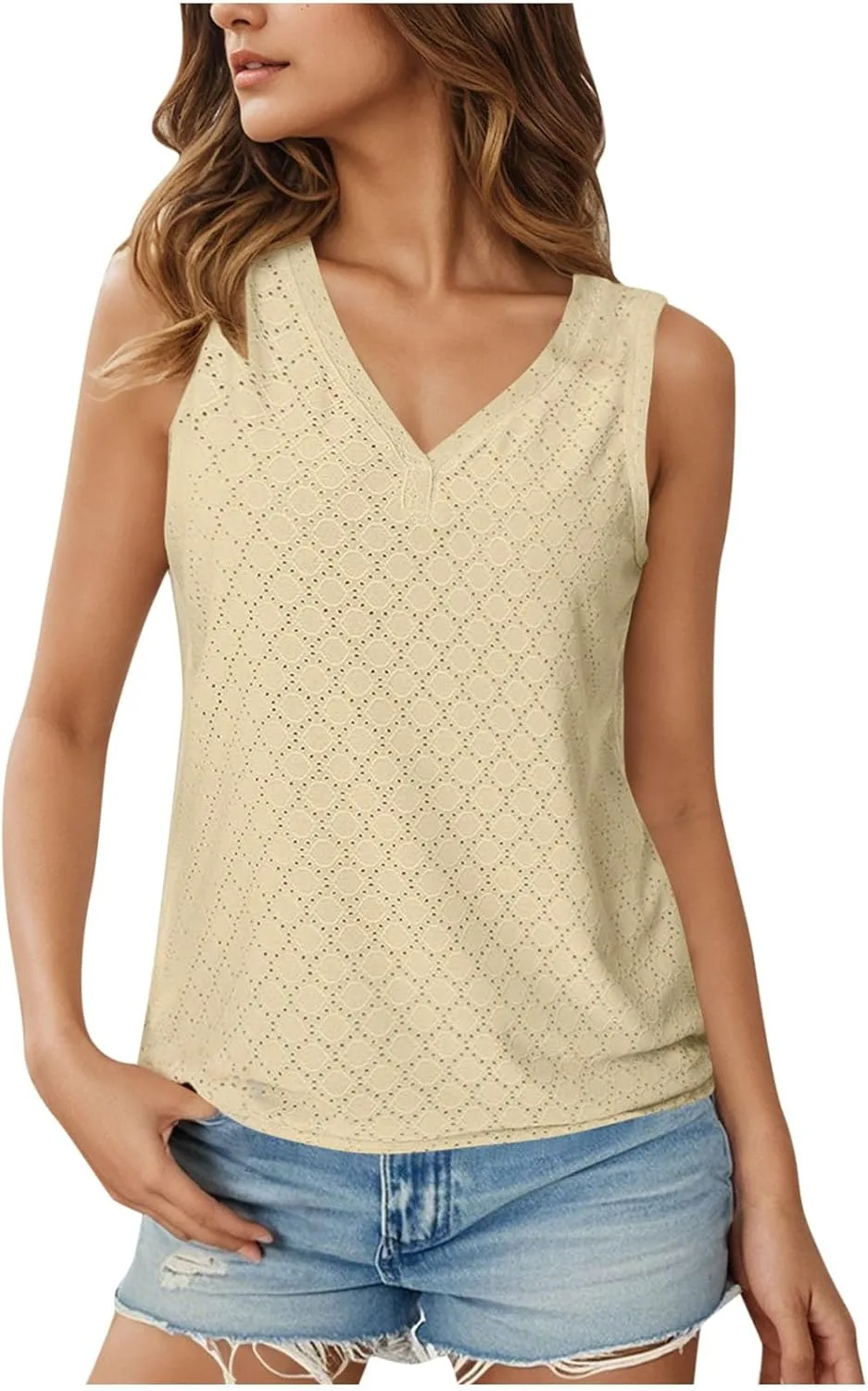 

Топ-майка для женщин 2025 лето без рукавов V-образный вырез