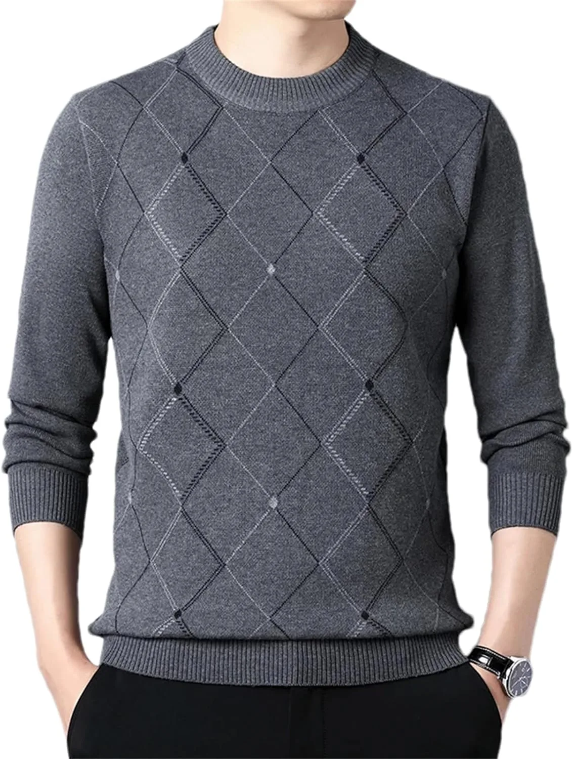 

Мужской свитер с круглым вырезом и длинными рукавами, утепленный, осенне-зимний OWEIEYEU