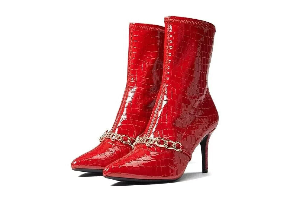 Juicy Couture Tyme Bootie Женские 8 Красный Крокодиловая кожа Стилет Каблук Ботинки KHD807