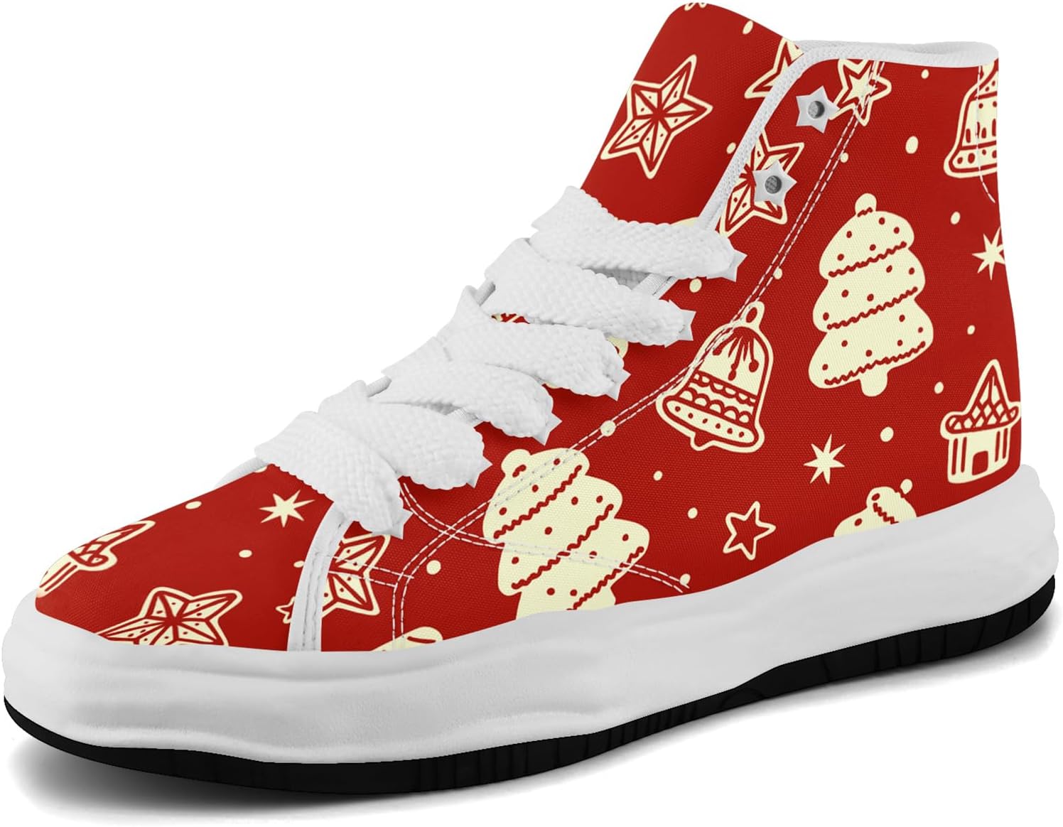 

Высокие кеды AWSOLE на Рождество для женщин и мужчин, милые праздничные кроссовки из холщовой ткани, для вечеринок, повседневные шнуровки, модная обувь для прогулок, белый/черный/красный/бежевый