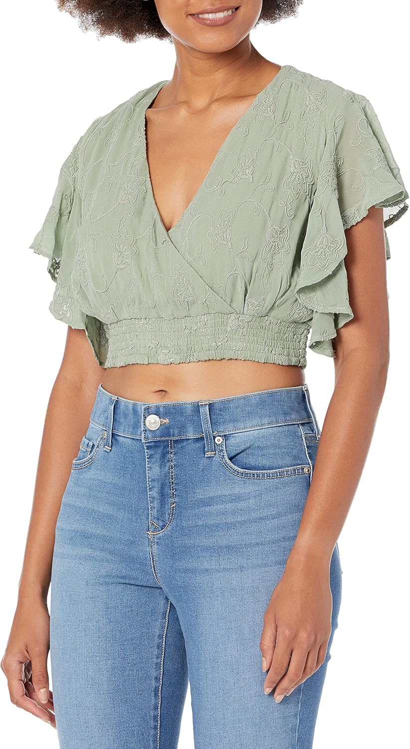 

GUESS Женская Короткий Рукав Вышитая Dexie Топ, Light Matcha Multi