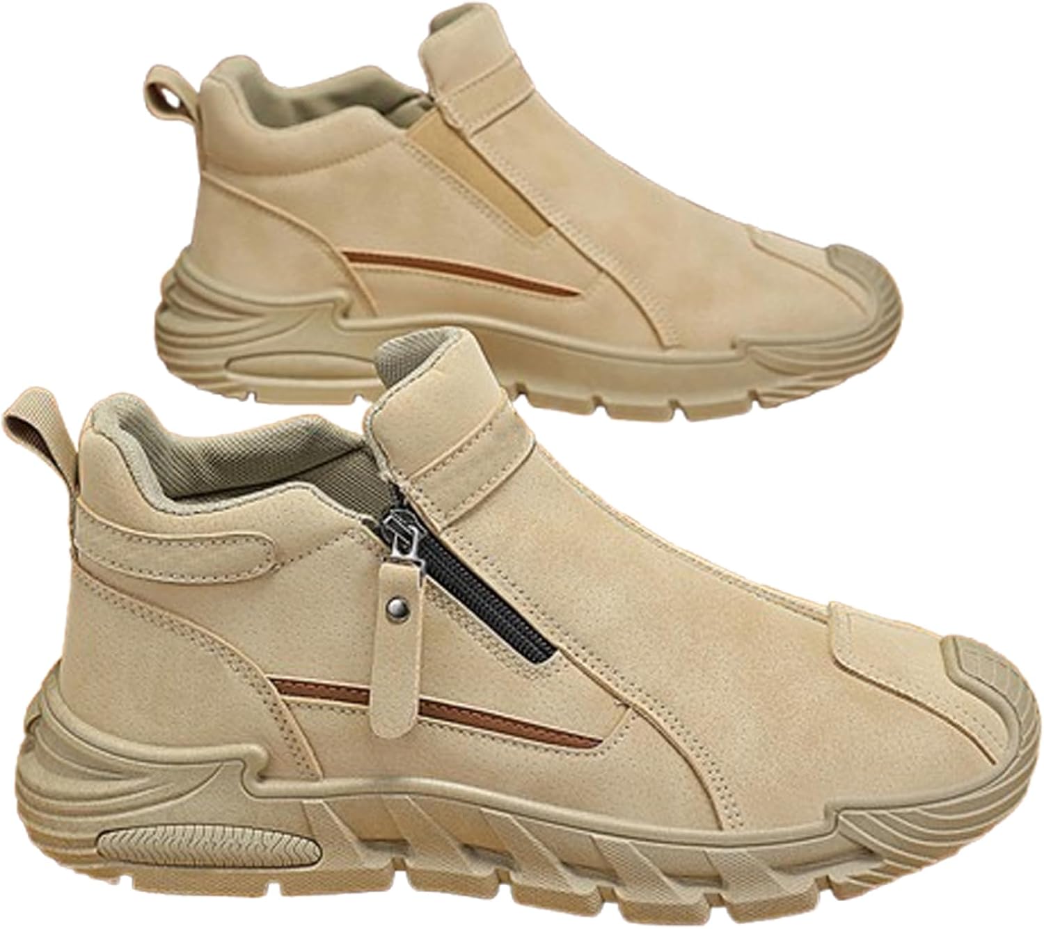 

Мужские ботинки, обувь без шнурков с противоскользящей подошвой, водонепроницаемые кожаные повседневные туфли для улицы, строительства и повседневного использования Generic, хаки