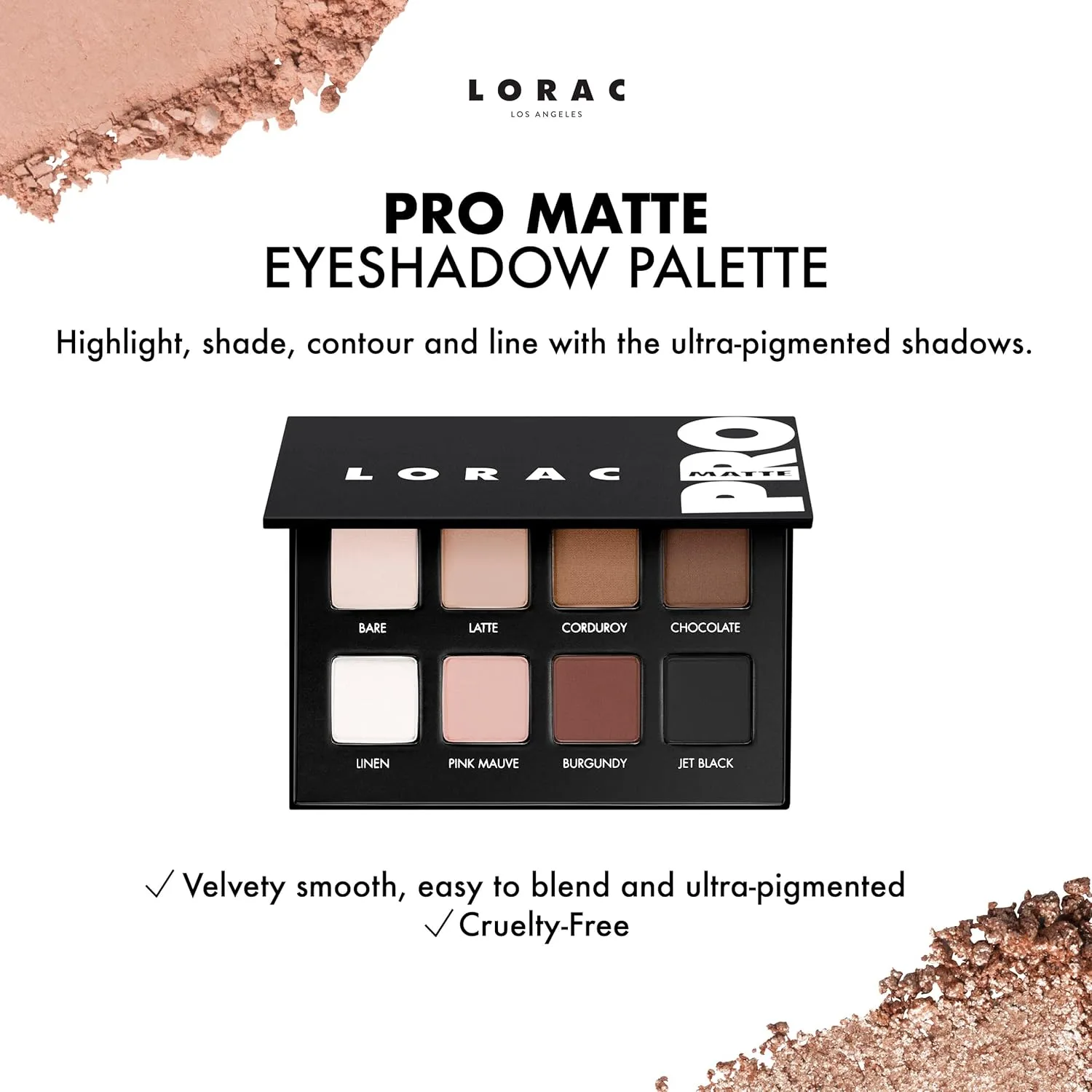 Палитра матовых и мерцающих теней для век LORAC PRO, высокопигментированные металлические оттенки, компактная упаковка с зеркалом., Pro Matte — фото 2