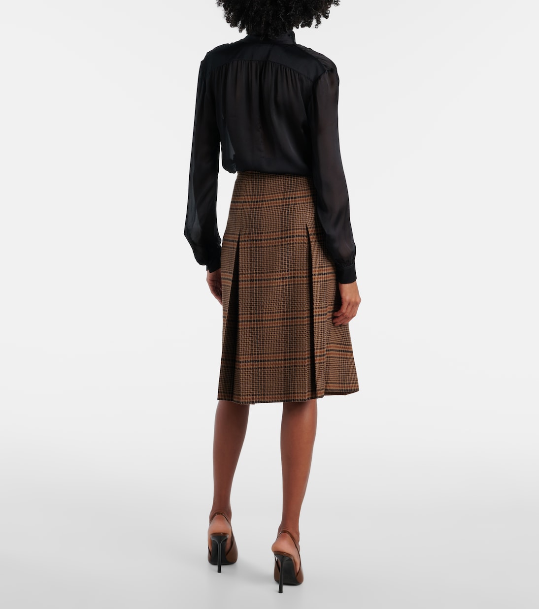 Юбка миди из шерсти Принц Уэльский Saint Laurent, Marron Beige Roux — фото 3