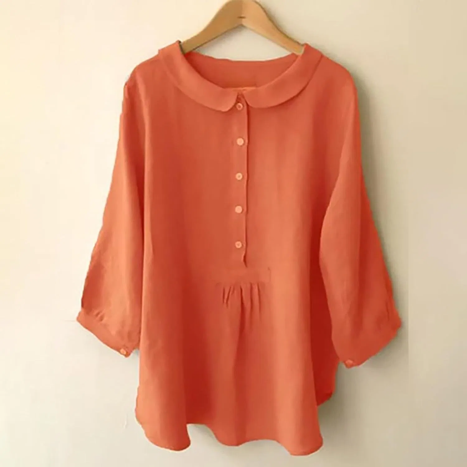 Блуза, женская, Vintage Women Shirt Stand Collar Button Pullover, оранжевый — фото 2