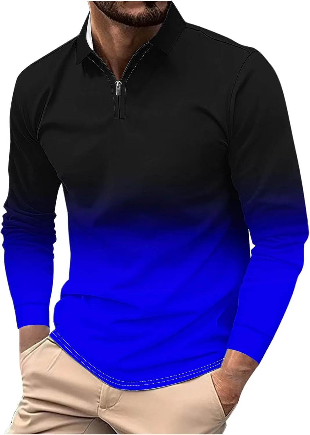 

Мужская футболка-поло с длинным рукавом и молнией на 1/4 Slim Fit Plus Size hlysgo