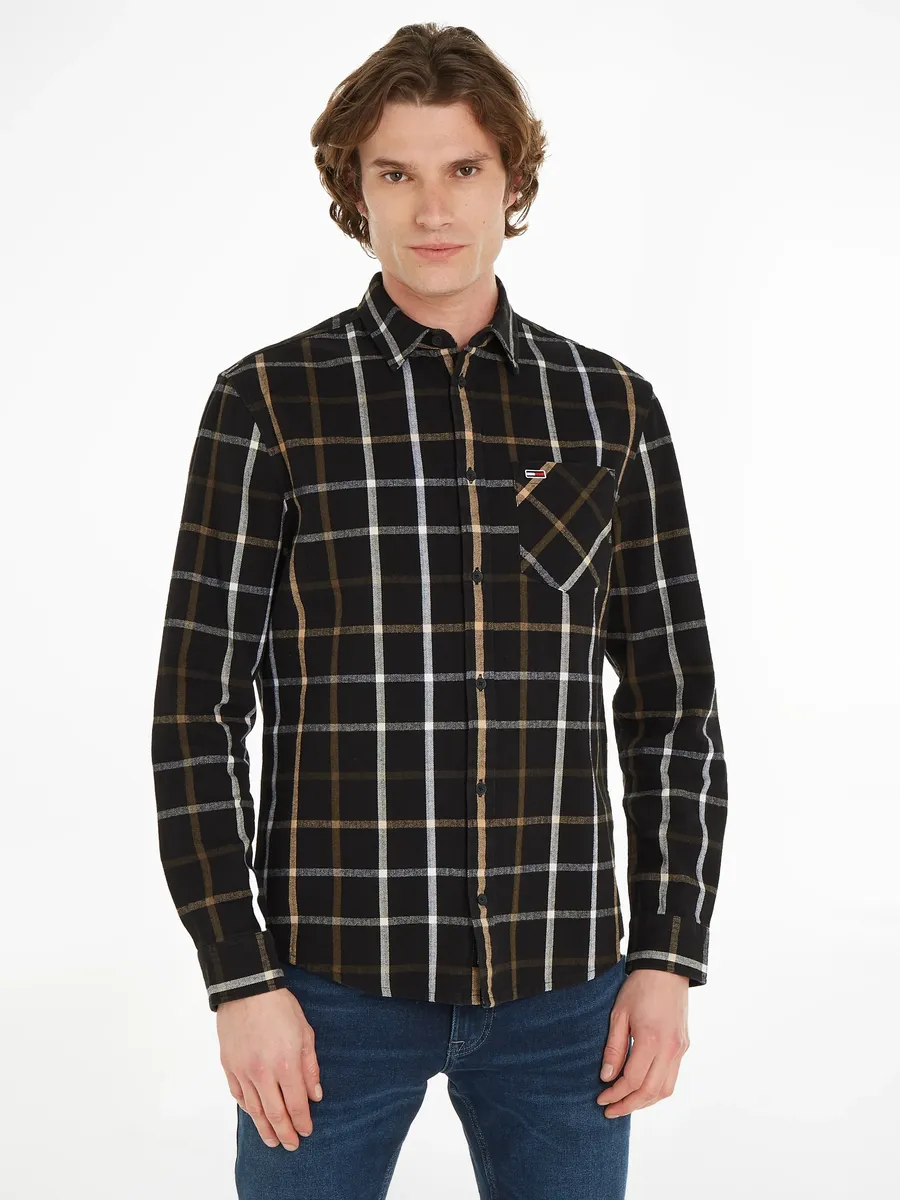 

Фланелевая рубашка Tommy Jeans "TJM REG CHECK FLANNEL SHIRT", с нагрудным карманом, цвет Black Check