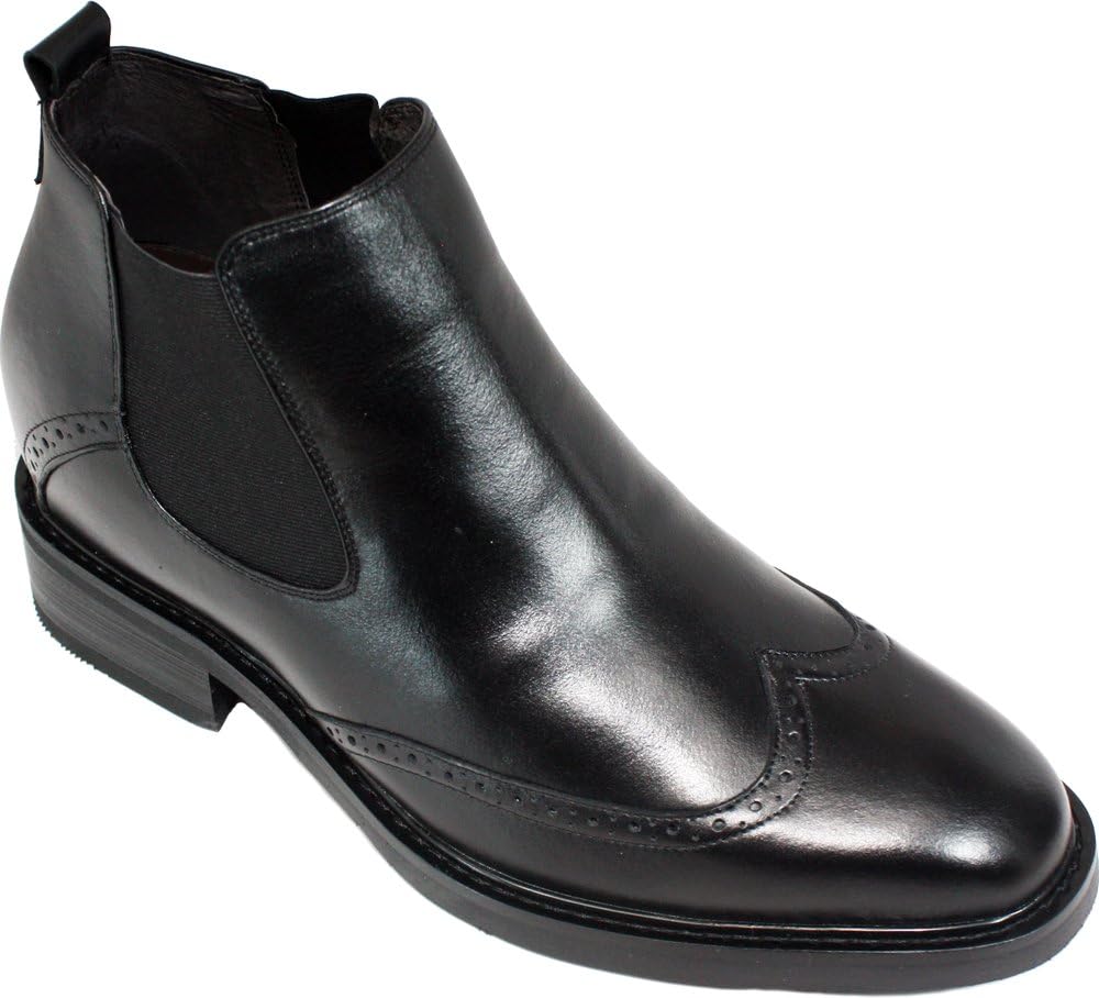 

Мужские невидимые увеличивающие рост туфли Calden - черные кожаные ботинки с пряжкой и закругленным носком Chelsea - прибавка роста 8 см - K28802 - размер 7 D(M) US