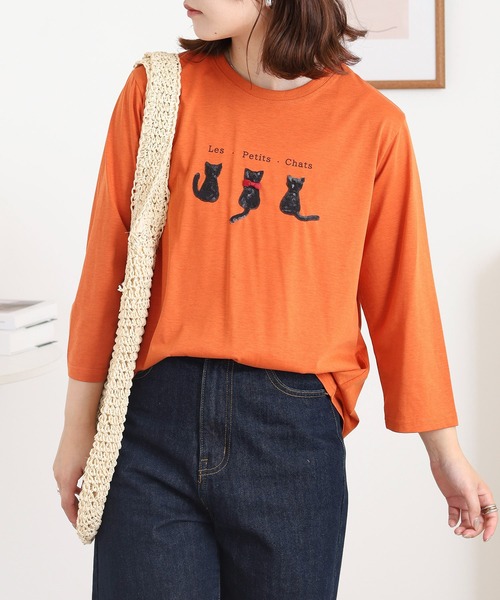 

BRODIAEA Топ с пайетками и изображением кошки, бренд Brodiae, оранжевый