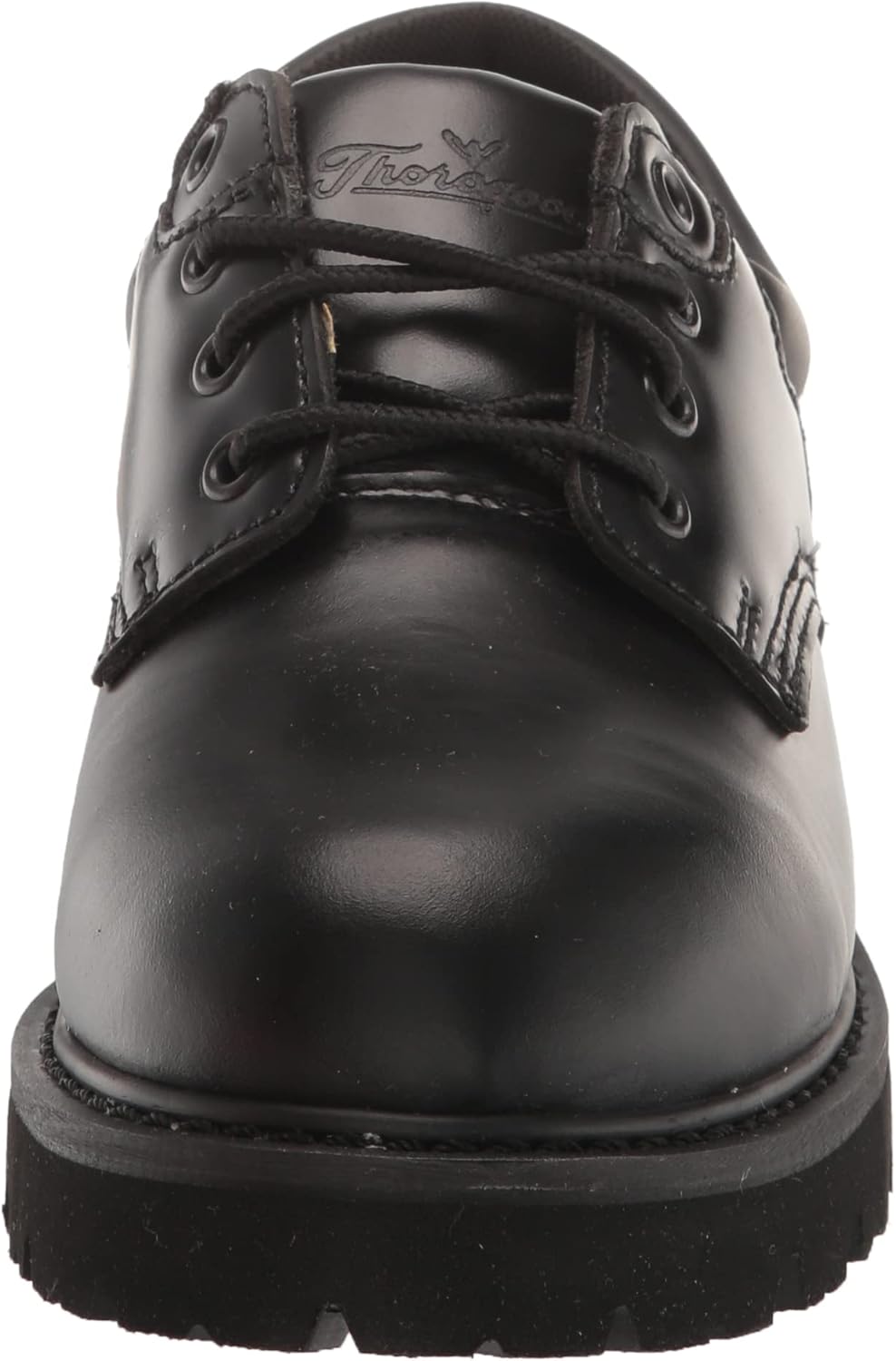 Рабочие туфли Thorogood Uniform Classics Steel Toe Oxford для мужчин и женщин, изготовленные из полируемой кожи с высоким блеском, с рантовой конструкцией Goodyear Storm Welt и нескользящей подошвой из ЭВА с выступами, черный — фото 2