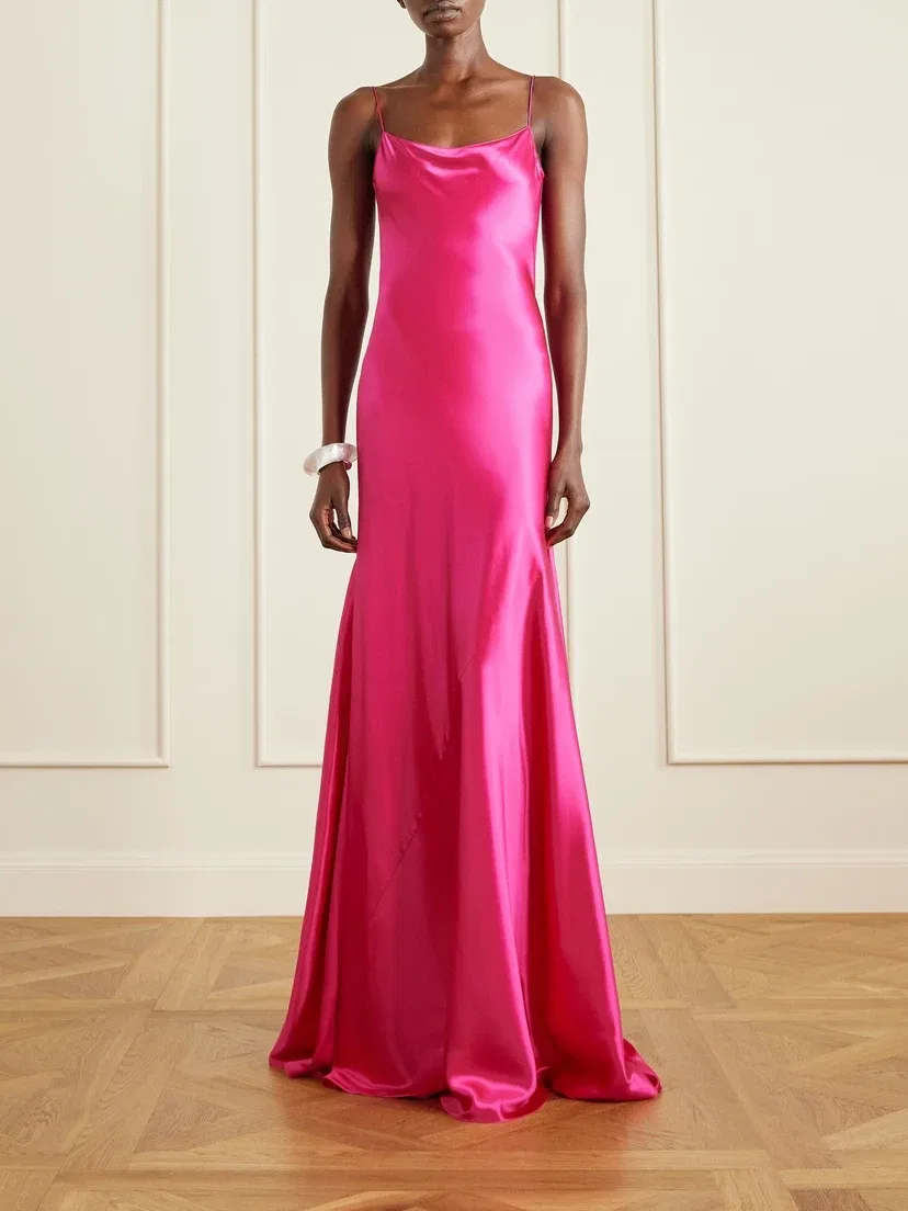 Шелковое атласное платье Alaïa, розовый — фото 2
