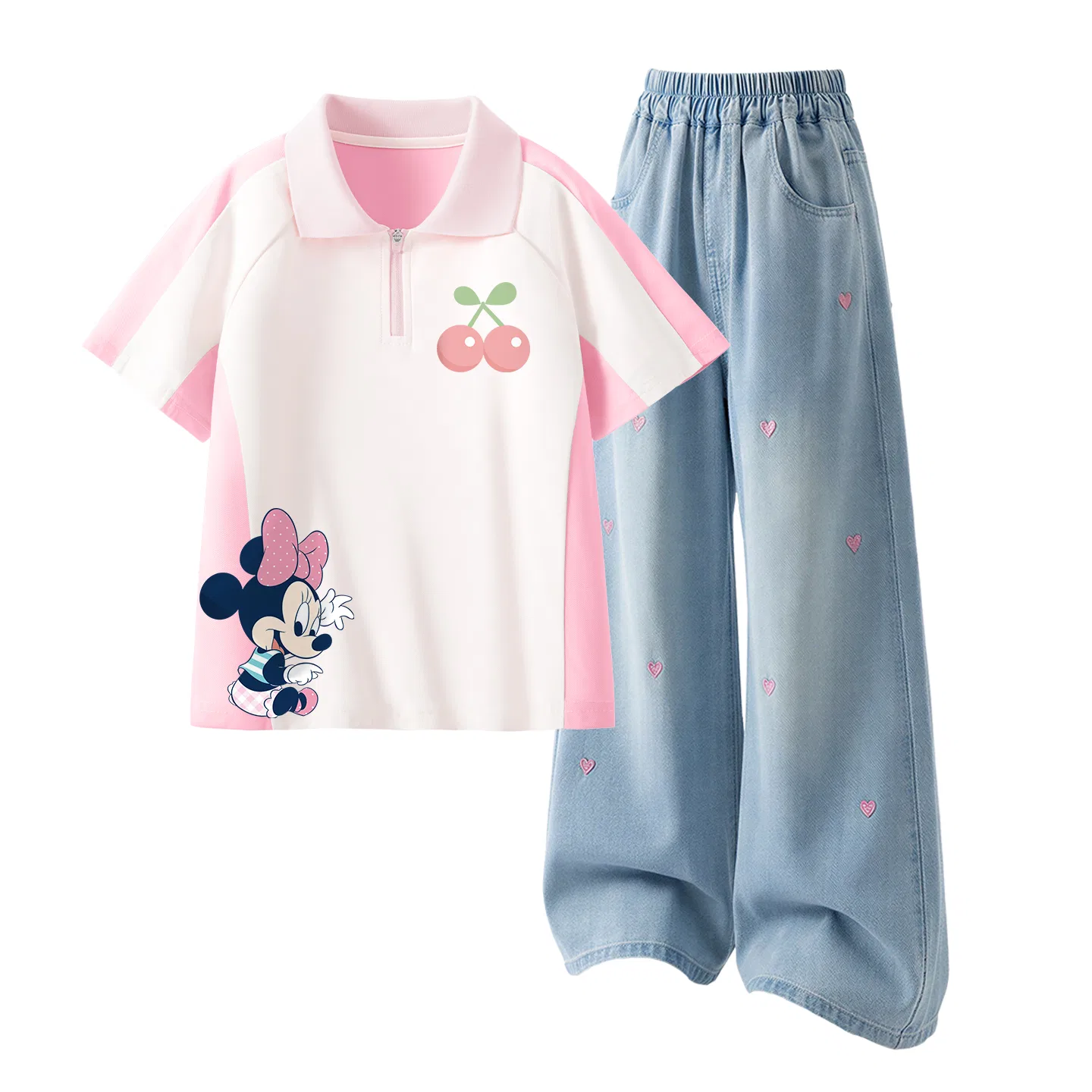Детское спортивное поло с воротником Disney, Dile Play K Rouge Pink+Solid Color Denim Light Blue