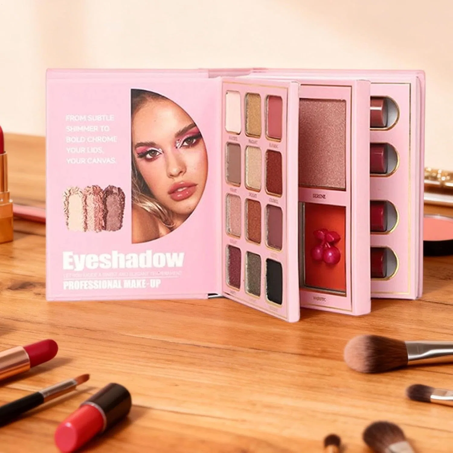 Палетка для макияжа Full Face Makeup Palette, 3 слоя, розовая AZ-226 — фото 3